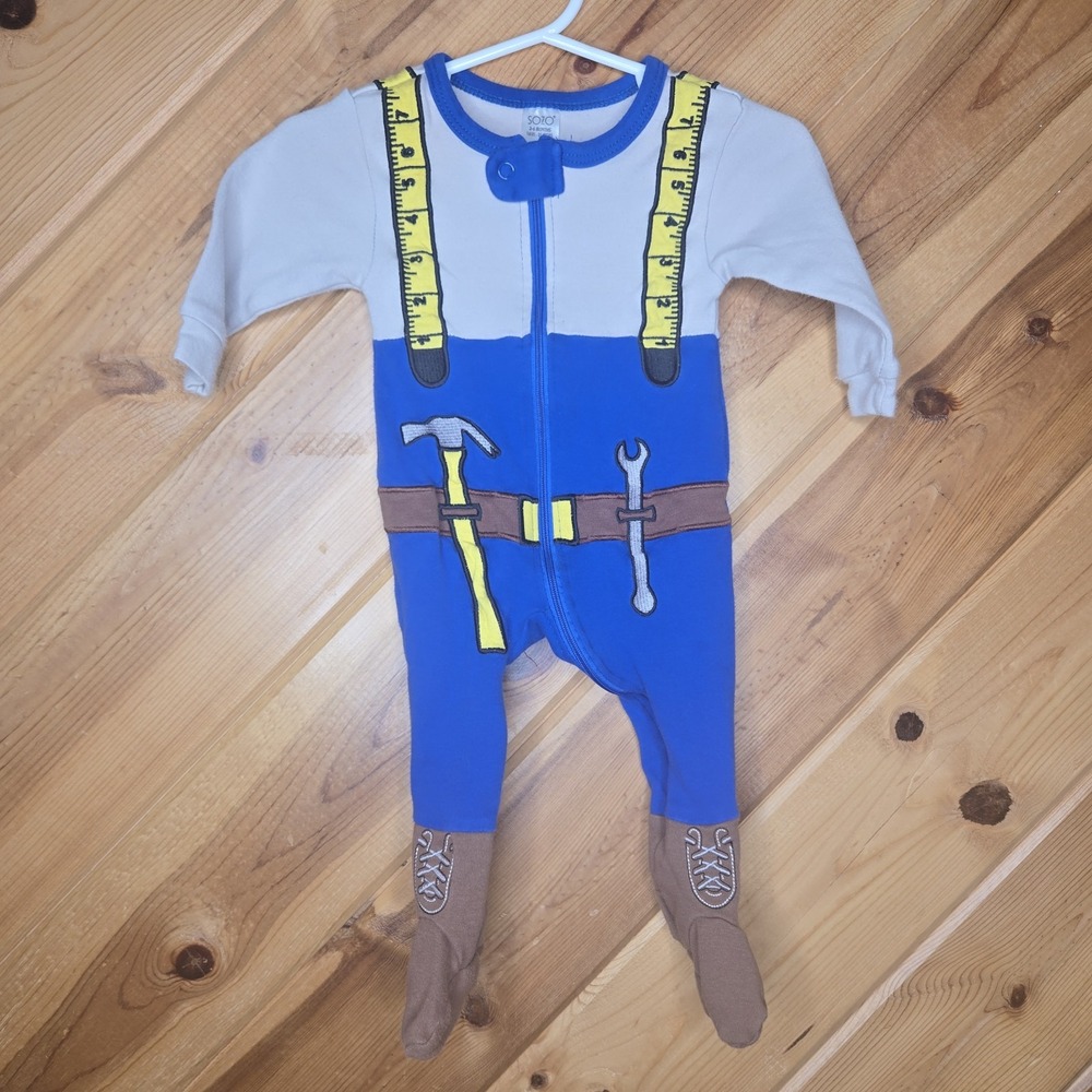 Sozo Baby Full Zip Sleeper‎ "Mr Fix It" Embroidered Tools Footed 3-6 Months